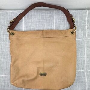 Fossil Explorer Hobo Satchel Shoulder Handbag Purse Y2K Tan Cow Hide Leather